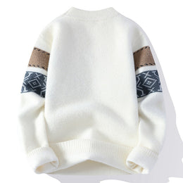 Meska Zimowa Dzianinowa Bluza Z Wzorem Zhakardy, Slim Fit, Kontrastowy Okragly Dekolt