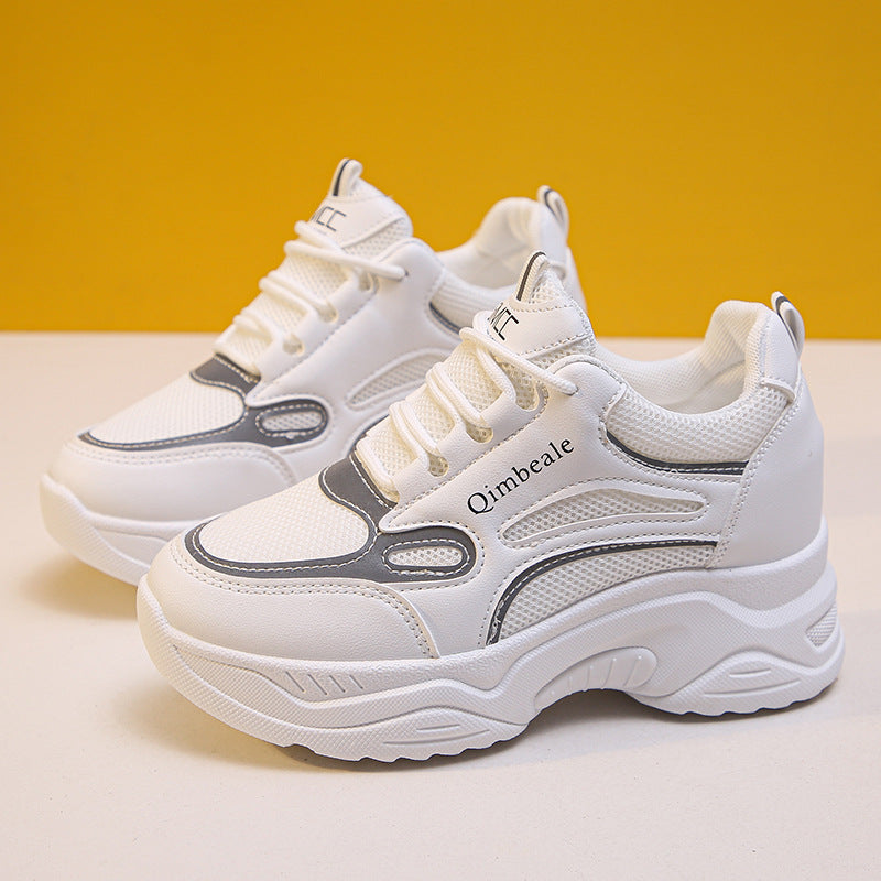 Damskie Letnie Sneakersy na Koturnie z Siatki, z Cholewką z PU i Podeszwą Gumową 6–8 cm