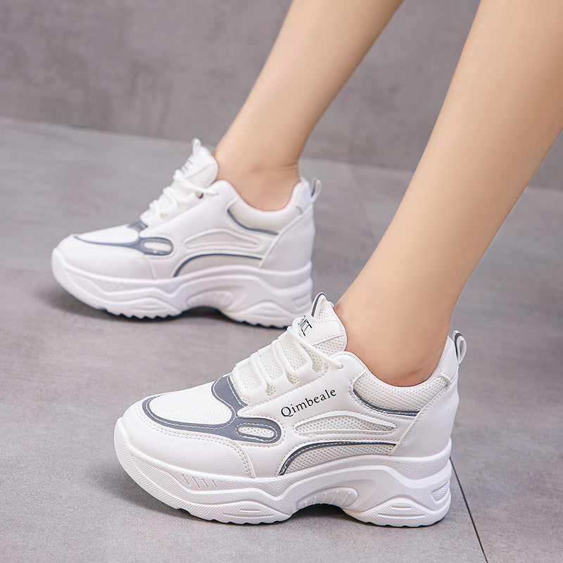 Damskie Letnie Sneakersy na Koturnie z Siatki, z Cholewką z PU i Podeszwą Gumową 6–8 cm