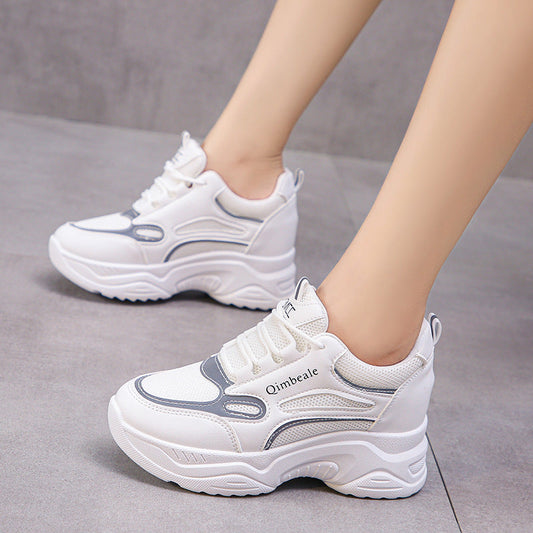 Damskie Letnie Sneakersy na Koturnie z Siatki, z Cholewką z PU i Podeszwą Gumową 6–8 cm