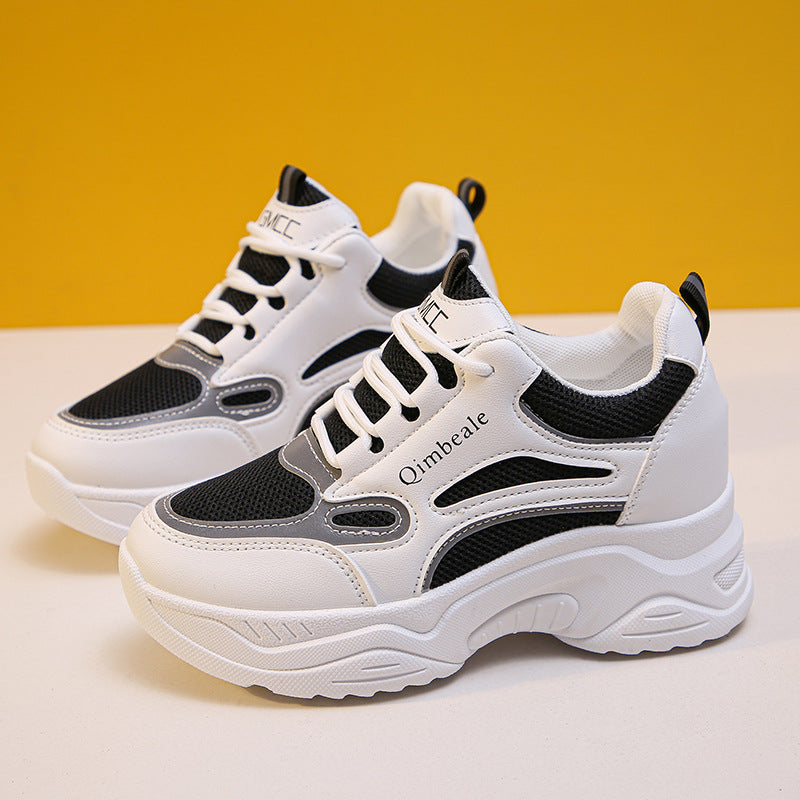 Damskie Letnie Sneakersy na Koturnie z Siatki, z Cholewką z PU i Podeszwą Gumową 6–8 cm