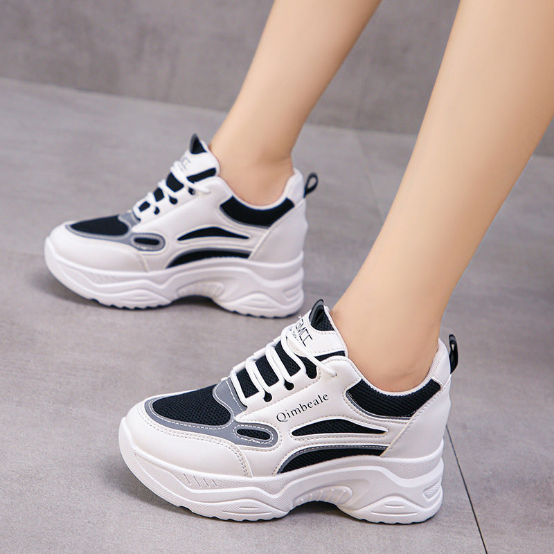 Damskie Letnie Sneakersy na Koturnie z Siatki, z Cholewką z PU i Podeszwą Gumową 6–8 cm