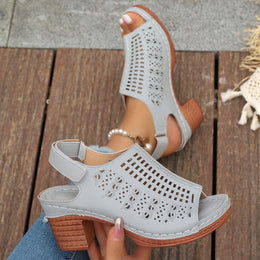 Damskie Sandały Letnie Z Odkrytymi Palcami, Z Wydrążoną Cholewką, Paskiem Na Rzep I Gumową Podeszwą