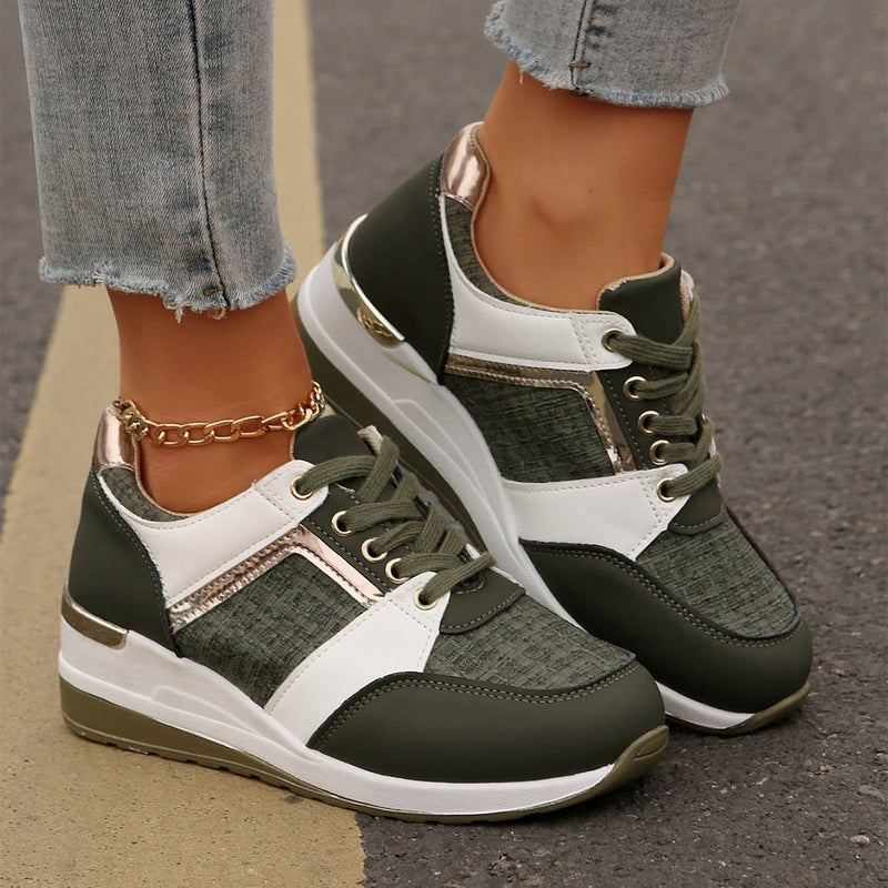 Damskie CałOroczne Sneakersy Sznurowane NA Grubej Podeszwie Z Cholewką Z Pu I OkrąGłYm Noskiem