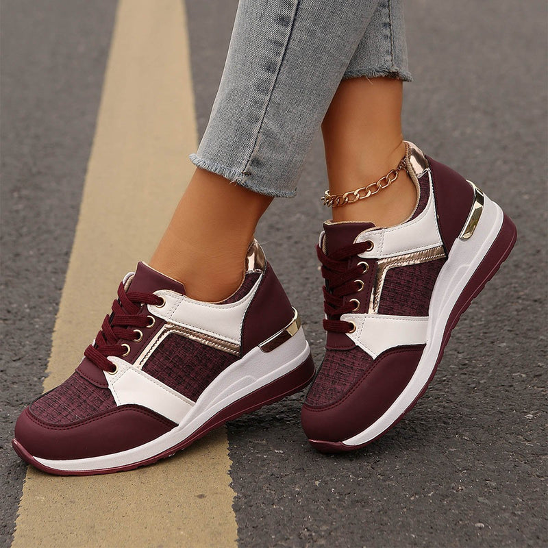 Damskie CałOroczne Sneakersy Sznurowane NA Grubej Podeszwie Z Cholewką Z Pu I OkrąGłYm Noskiem