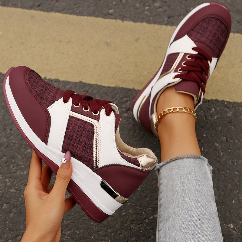 Damskie CałOroczne Sneakersy Sznurowane NA Grubej Podeszwie Z Cholewką Z Pu I OkrąGłYm Noskiem