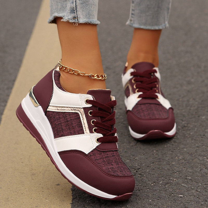 Damskie CałOroczne Sneakersy Sznurowane NA Grubej Podeszwie Z Cholewką Z Pu I OkrąGłYm Noskiem