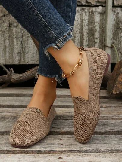 Damskie Wiosenne Mokasyny z Dzianiny, Wsuwane, z Antypoślizgową Podeszwą