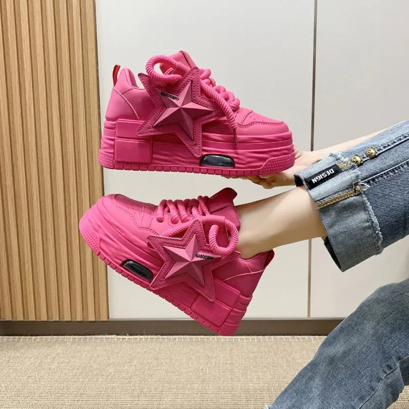 Damskie Wiosenne Buty Na Platformie Niskie Sznurowane Gumowa Podeszwa Niski Obcas