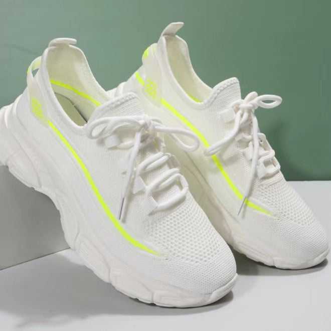 Damskie Wiosenne Buty Trekkingowe Flyknit Krzyżowe Paski Gumowa Podeszwa Niski Obcas