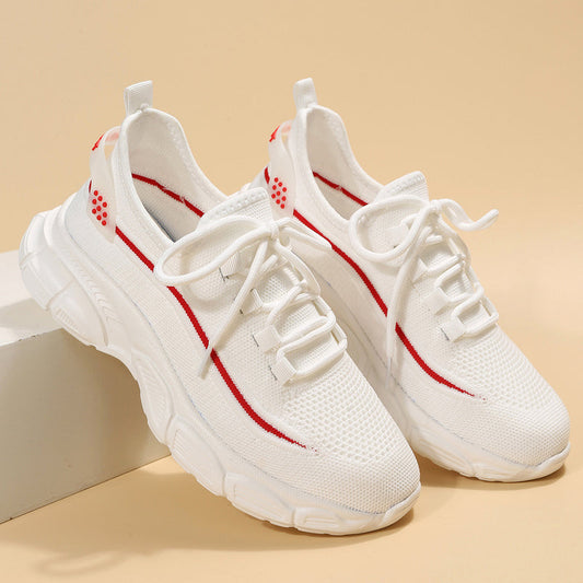 Damskie Wiosenne Buty Trekkingowe Flyknit Krzyżowe Paski Gumowa Podeszwa Niski Obcas