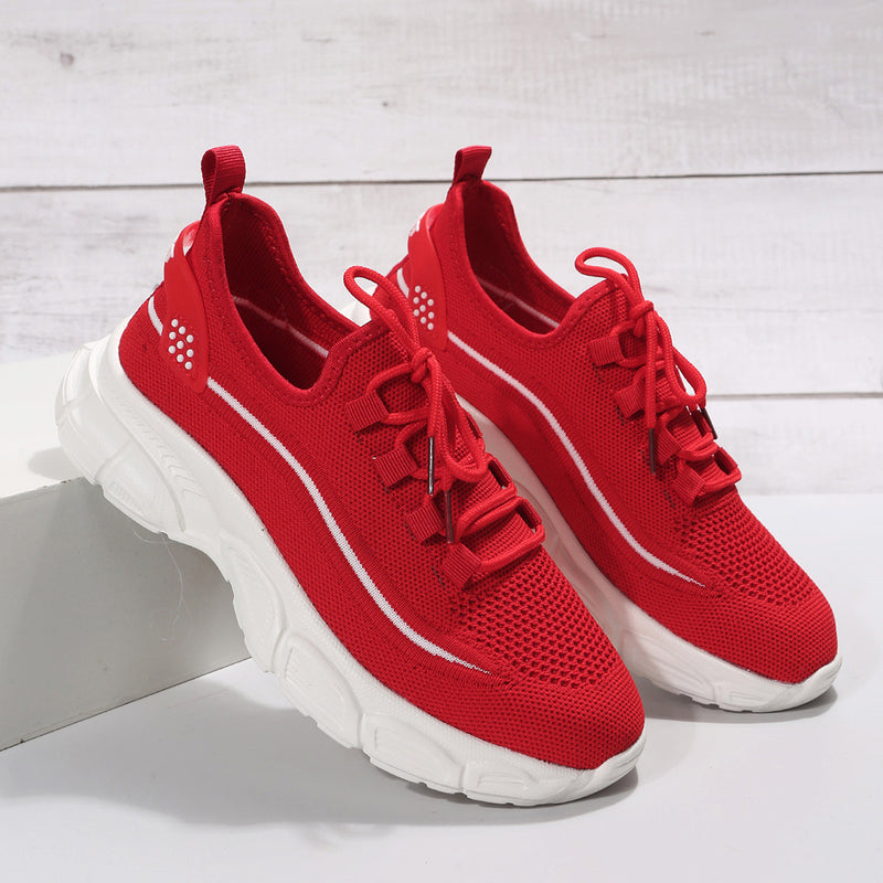Damskie Wiosenne Buty Trekkingowe Flyknit Krzyżowe Paski Gumowa Podeszwa Niski Obcas