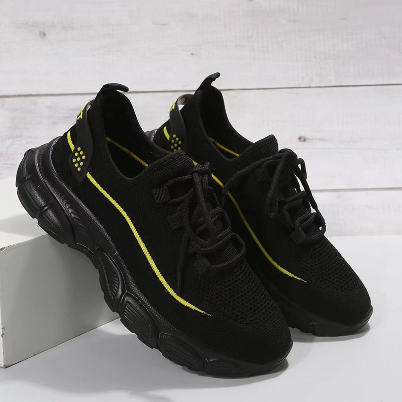 Damskie Wiosenne Buty Trekkingowe Flyknit Krzyżowe Paski Gumowa Podeszwa Niski Obcas