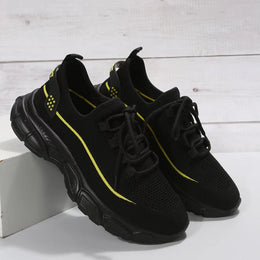Damskie Wiosenne Buty Trekkingowe Flyknit Krzyżowe Paski Gumowa Podeszwa Niski Obcas