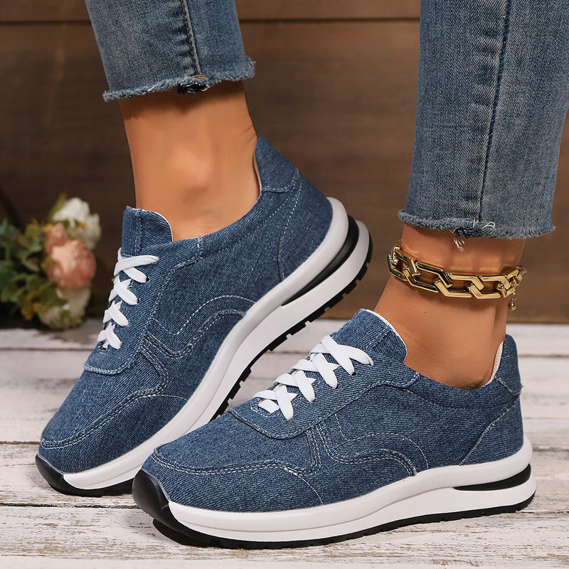 Damskie Sneakersy Na Platformie Sznurowane Okrągły Nosek Średni Obcas