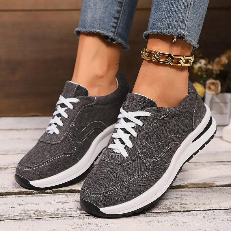 Damskie Sneakersy Na Platformie Sznurowane Okrągły Nosek Średni Obcas