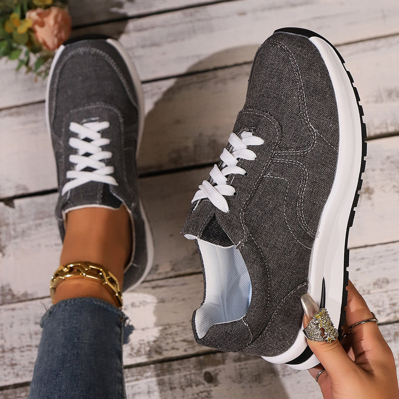 Damskie Sneakersy Na Platformie Sznurowane Okrągły Nosek Średni Obcas