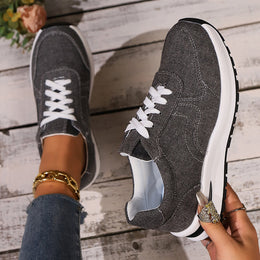Damskie Sneakersy Na Platformie Sznurowane Okrągły Nosek Średni Obcas