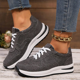 Damskie Sneakersy Na Platformie Sznurowane Okrągły Nosek Średni Obcas