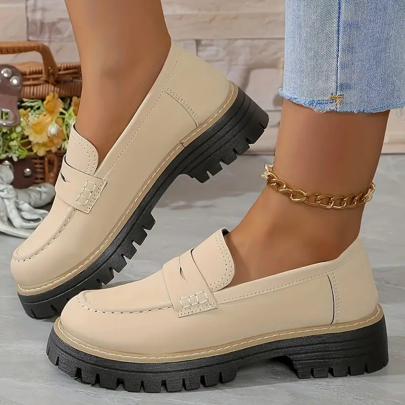 Damskie Buty Wsuwane Okrągły Nosek Matowe Wykończenie Średni Obcas