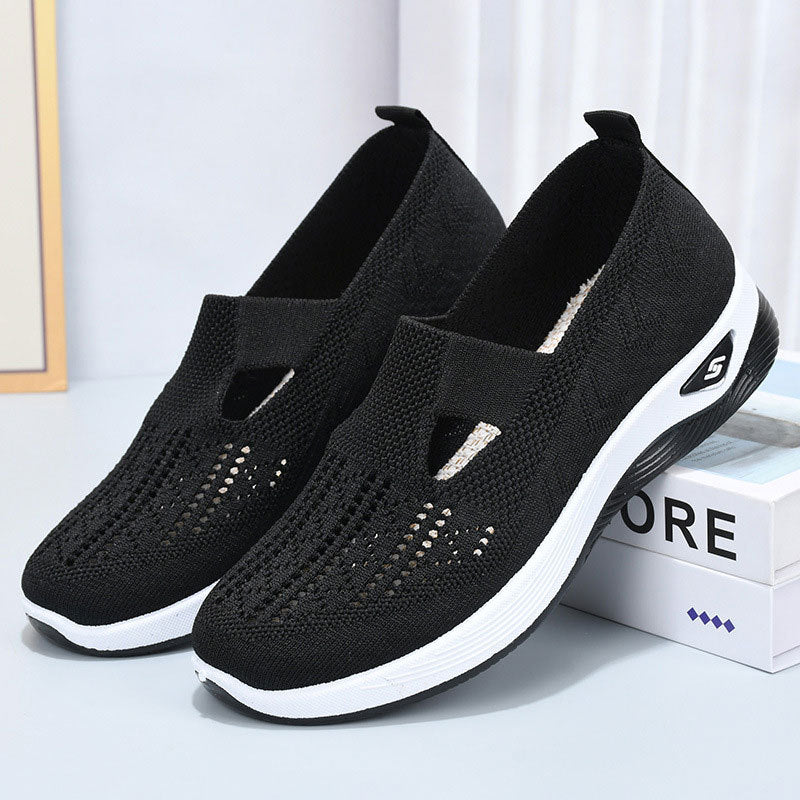 Damskie Letnie Buty Wsuwane Niskie Oddychająca Siateczka Okrągły Nosek Płaski Obcas