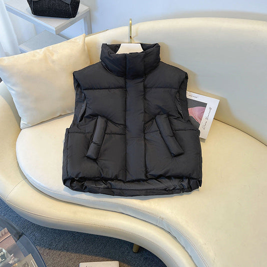 Damska Zimowa Watowana Kamizelka Z Wysokim Stanem, Krotka Dlugosc, Lekka Warstwa