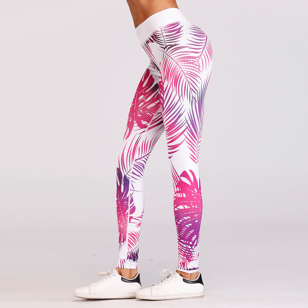 Kobiece Legginsy Do Jogi Wysoki Stan Nine Length z Elastycznym Materiałem i Wzorem