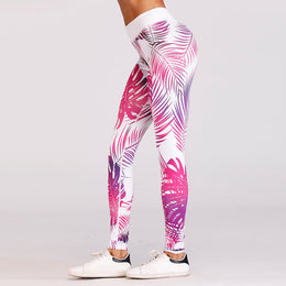 Kobiece Legginsy Do Jogi Wysoki Stan Nine Length z Elastycznym Materiałem i Wzorem
