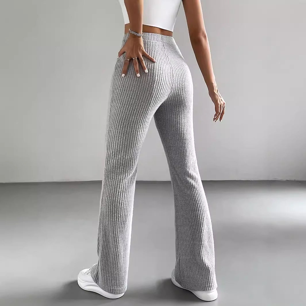 Damskie Spodnie Prążkowane Bootcut Z Dopasowaną Talią I Rozszerzanymi Nogawkami