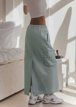 Woman Spring Skirt with High Waist Drawstring and Side Pockets