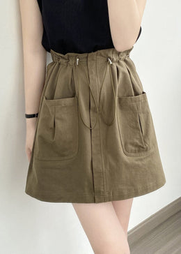 Women Spring Mini Skirt With Drawstring Waist A-Line Cut And Pockets
