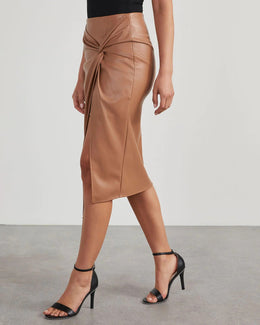 Woman Midi Skirt Side Split with Hip Fit and Zipper Closure