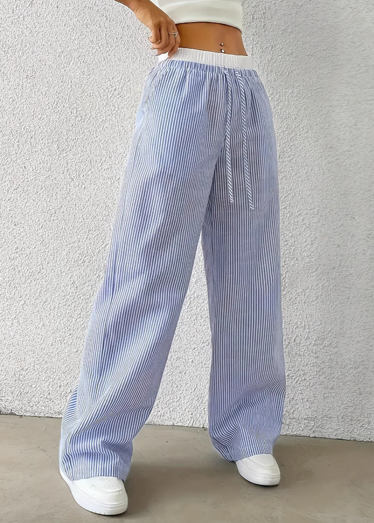 Damskie Spodnie Straight Leg Z Pasiastym Wzorem I Detalem Ogona