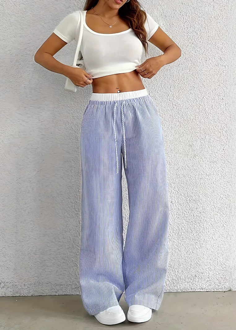 Damskie Spodnie Straight Leg Z Pasiastym Wzorem I Detalem Ogona