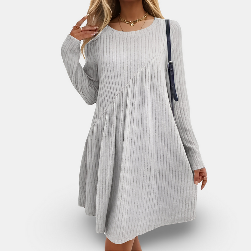 Damska Jesienna I Zimowa Luzona Sukienka Dzianinowa Z Zebrowanym Wzorem I Dlugim Rekawem