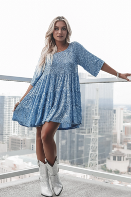 Damska Letnia Sukienka Mini O Kroju Babydoll Z Warstwowym Fasonem I Cekinowymi Zdobieniami