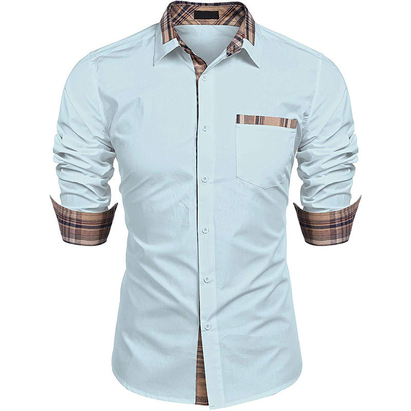 Męska Koszula Slim Fit W Kratę Z Długim Rękawem I Kołnierzem Klapowym