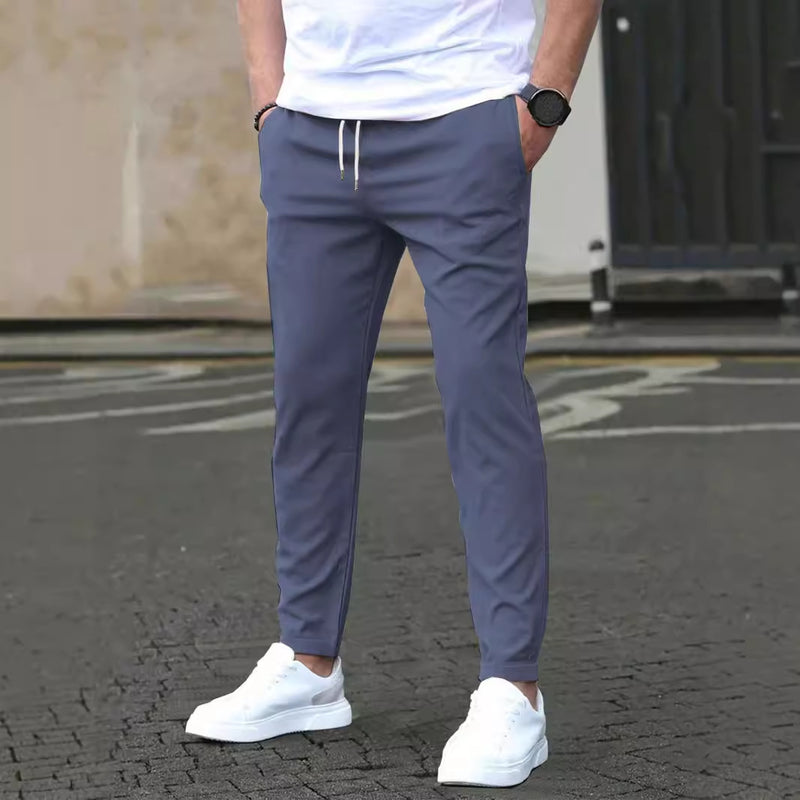 Męskie Spodnie Slim Fit Cropped o Prostym Kroju, Jednolity Kolor