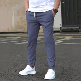 Męskie Spodnie Slim Fit Cropped o Prostym Kroju, Jednolity Kolor