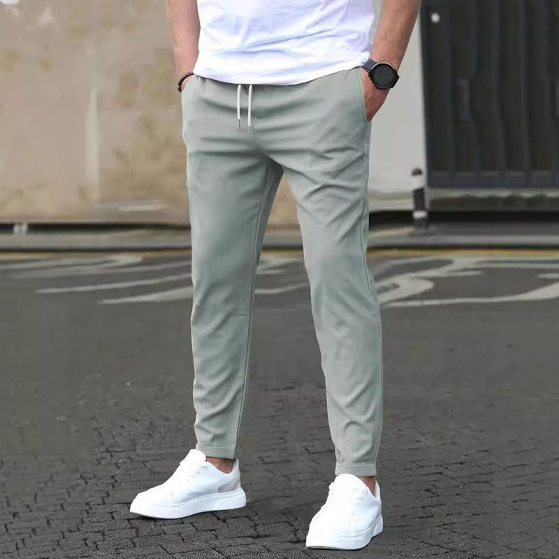 Męskie Spodnie Slim Fit Cropped o Prostym Kroju, Jednolity Kolor