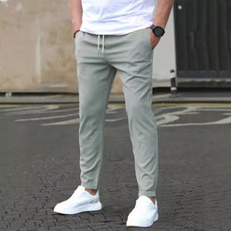 Męskie Spodnie Slim Fit Cropped o Prostym Kroju, Jednolity Kolor