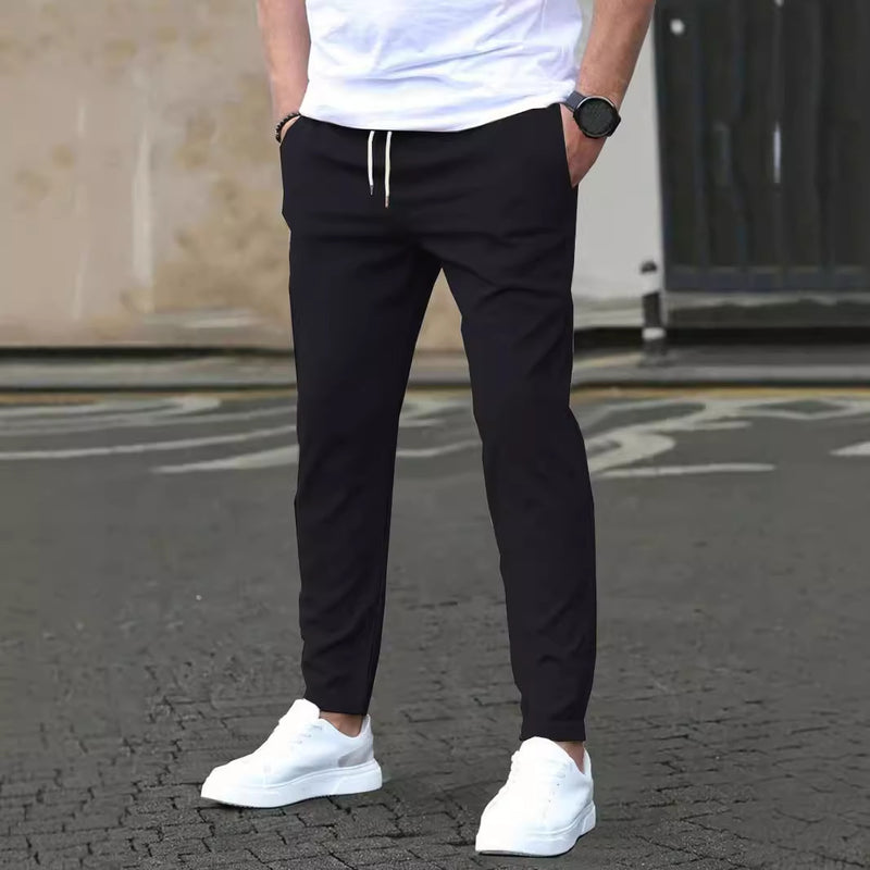 Męskie Spodnie Slim Fit Cropped o Prostym Kroju, Jednolity Kolor