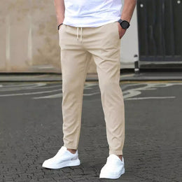 Męskie Spodnie Slim Fit Cropped o Prostym Kroju, Jednolity Kolor