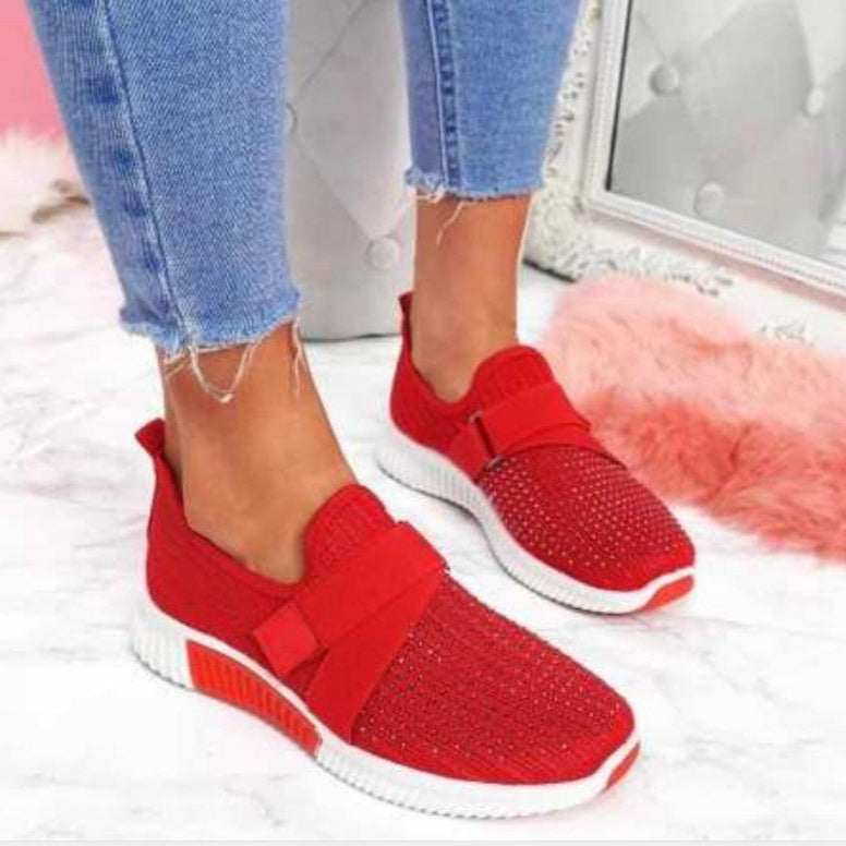 Damskie Sneakersy Płaskie Okrągły Nosek Dzianinowa Cholewka Gumowa Podeszwa