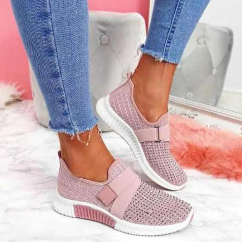 Damskie Sneakersy Płaskie Okrągły Nosek Dzianinowa Cholewka Gumowa Podeszwa