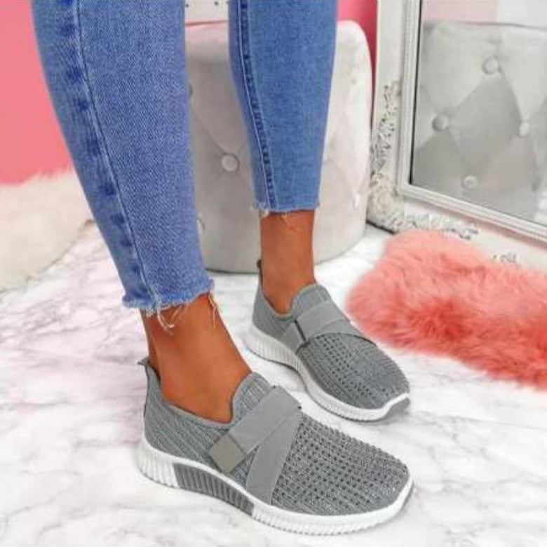 Damskie Sneakersy Płaskie Okrągły Nosek Dzianinowa Cholewka Gumowa Podeszwa