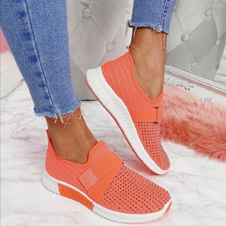 Damskie Sneakersy Płaskie Okrągły Nosek Dzianinowa Cholewka Gumowa Podeszwa