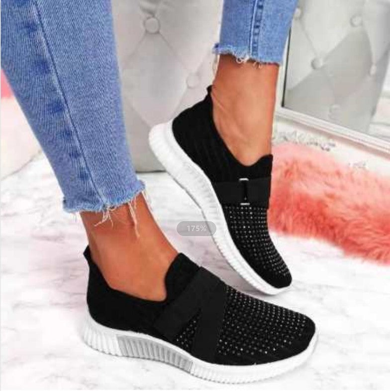 Damskie Sneakersy Płaskie Okrągły Nosek Dzianinowa Cholewka Gumowa Podeszwa