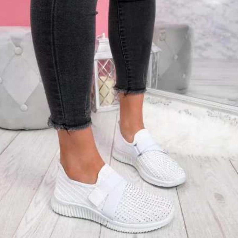 Damskie Sneakersy Płaskie Okrągły Nosek Dzianinowa Cholewka Gumowa Podeszwa