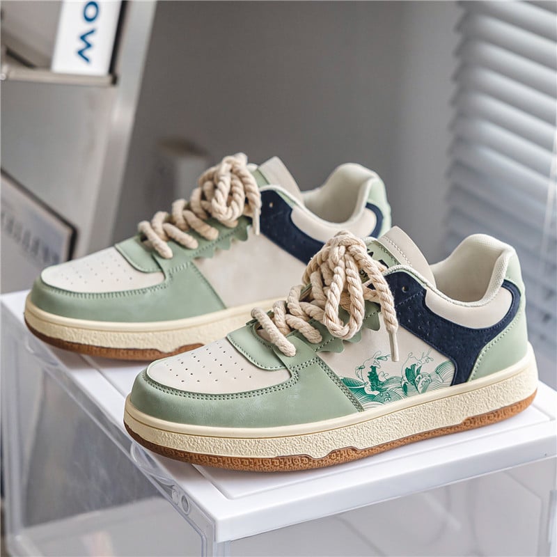 Męskie Sneakersy Sznurowane z Grubą Gumową Podeszwą i Okrągłym Noskiem